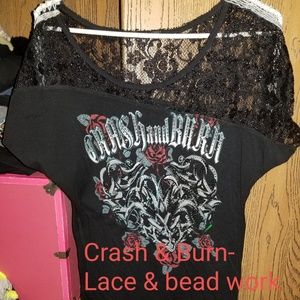 Crash and Burn Rose shirt with beads